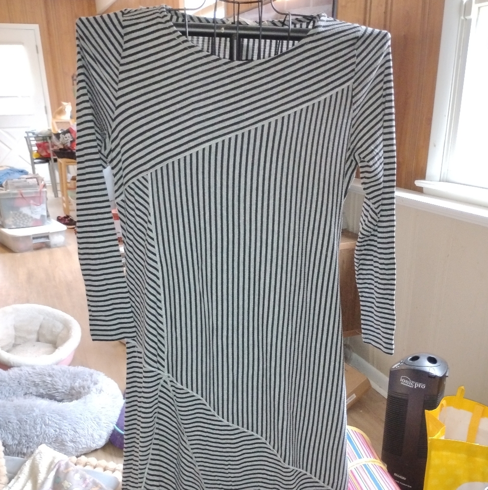 Striped Black and White Long Sleeve Dress